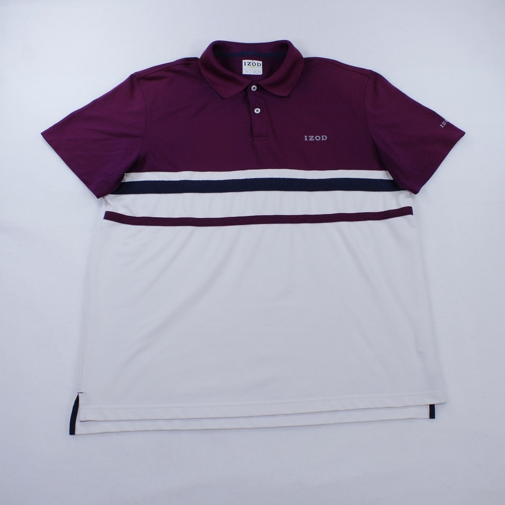 IZOD Golf Men's Polo Shirt Size L Large Burgundy White Colorblock Performance